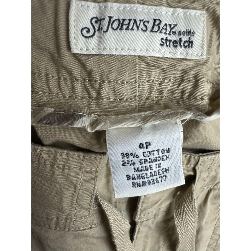 St Johns Bay‎ Capri Pants Womens 4P Khaki Beige Stretch Drawstring Cargo Pockets - Picture 3 of 7